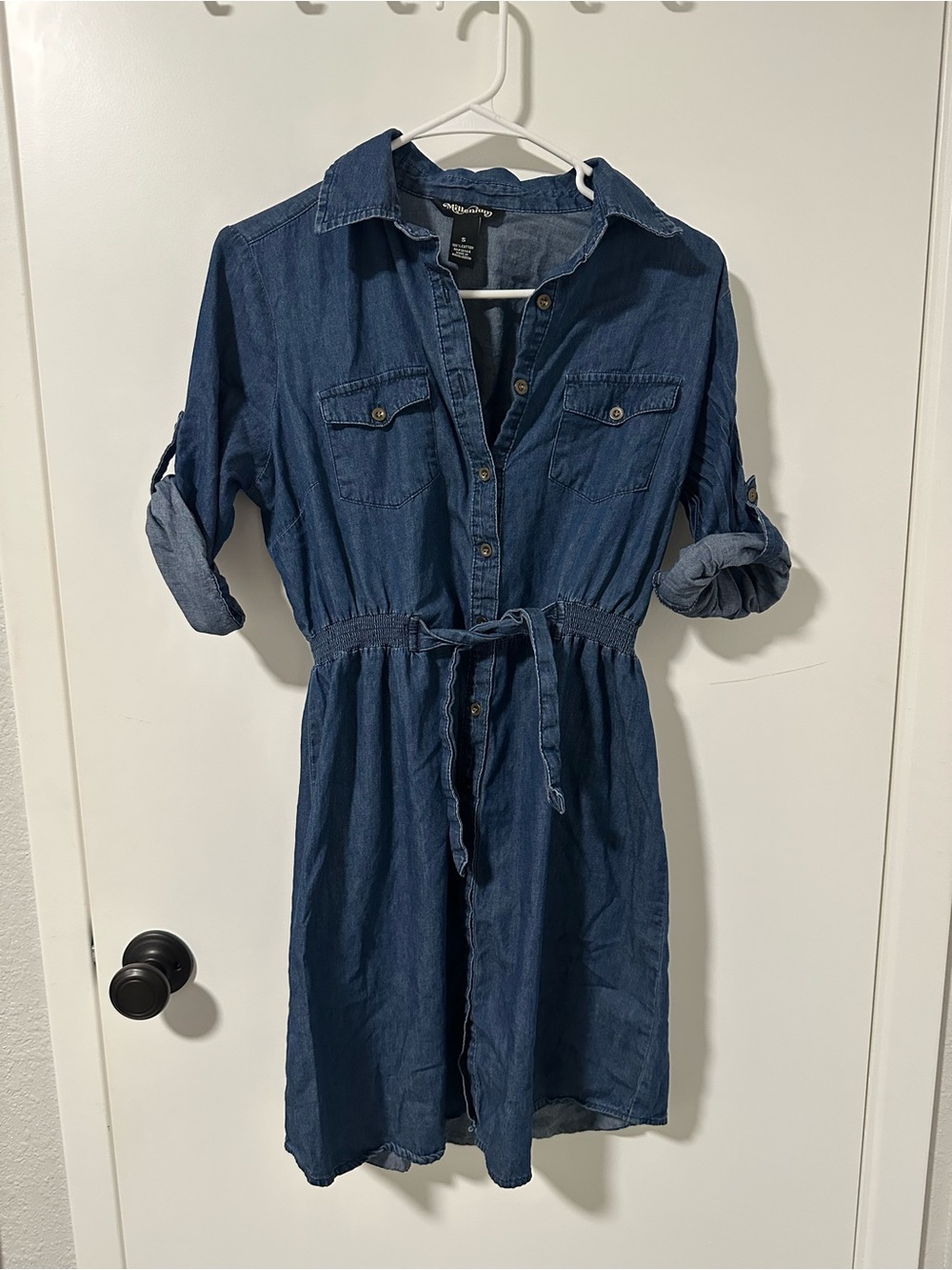 Denim Shirt Dress with Tie Waist - Blue